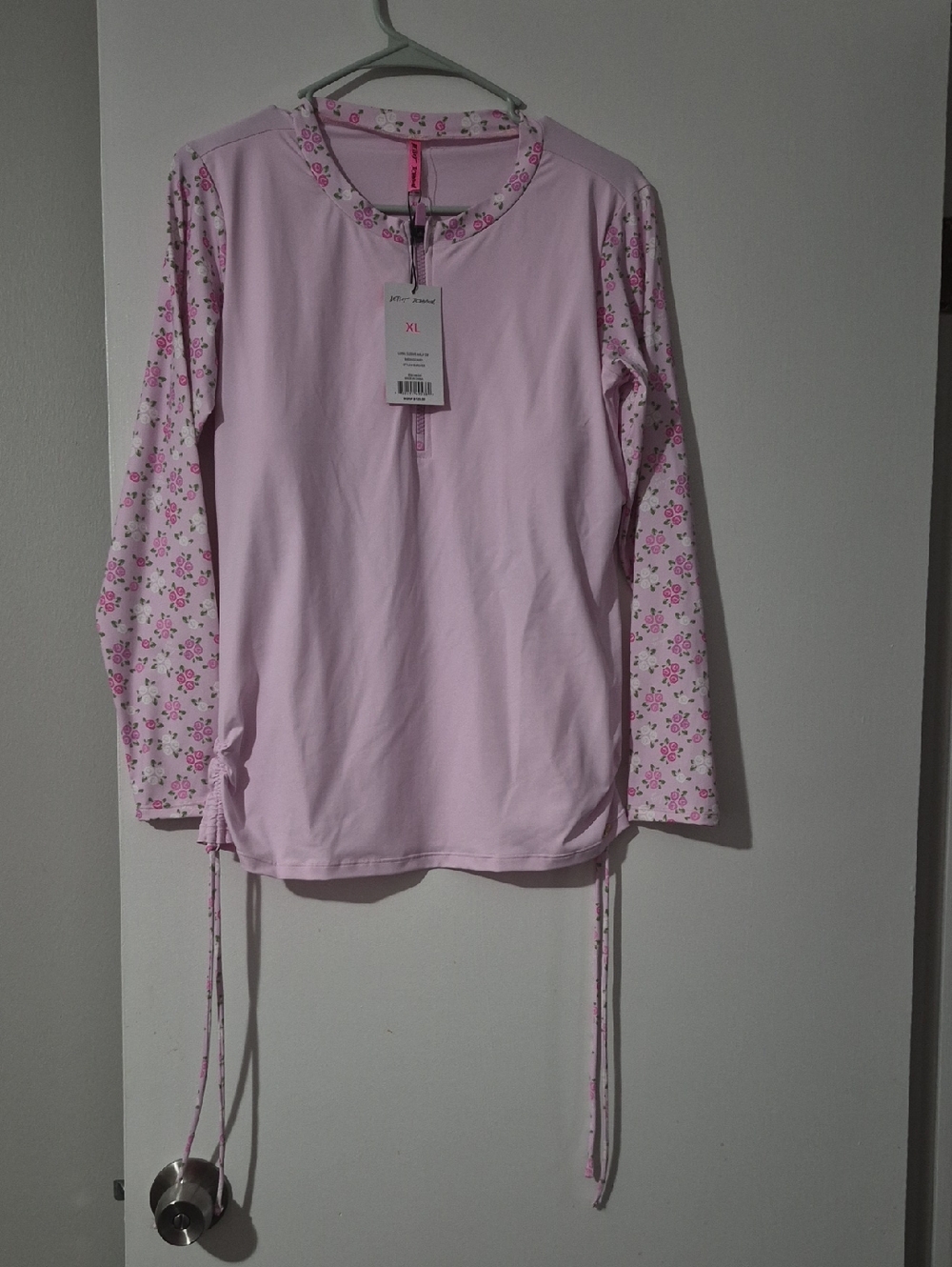 Betsey Johnson Light Pink Long Sleeve Half-Zip Rash Guard